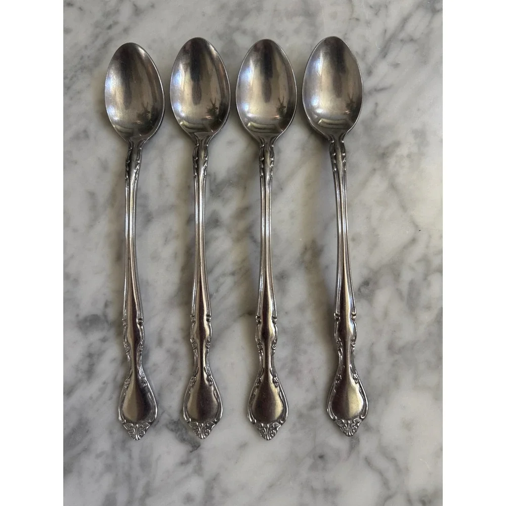 Towle Winter Rose Stainless Iced Tea Spoons Set of 4 Supreme Cutlery Japan 7.5